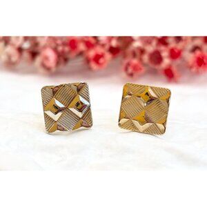 Textured 80's Style Retro Gold Toned Square Vintage Cuff Links